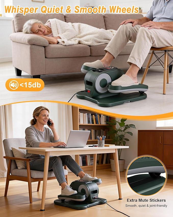 VIVURN-Upgraded Under Desk Elliptical, Leg Exerciser As Seen on TV, 12 Speeds Forward & Reverse Manual & Auto Mode, Electric Seated Pedal Exerciser with Non-Slip Mat, Quiet Operation for Home Office