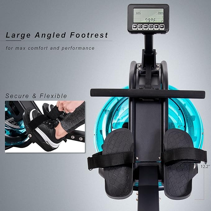 Water Rowing Machine Rower with LCD Monitor, Exercise Workout Water Rower for Home Use