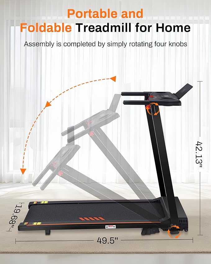 Treadmill with Incline, 3.0 HP Small Treadmills for Home with 300 LBS Capacity, Incline Walking Pad Treadmill with Handle Bar, LED Dispay, 24 Preset Programs, Water Bottle Holder, iPad Stand