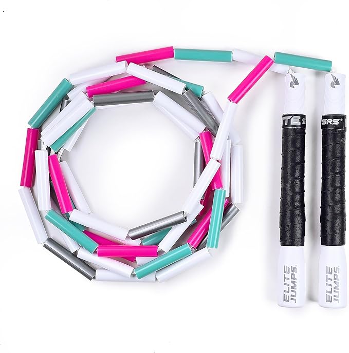 Elite Jumps - Heavy Beaded Jump Rope - 6.5oz Weighted Jump Rope for Women - Durable & Heavy Resistance - 10ft Long Adjustable Rope - Tangle-Free - Shatterproof 2” Beads - Long 8” Handles