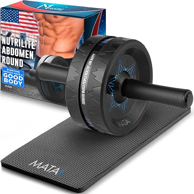 Ab Roller Wheel, Abs Workout Machine, Perfect for Core & Abdominal Strength Training, Exercise Wheels for Home Gym w/Knee Pad, Fitness Equipment for Sports