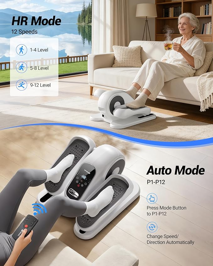 Under Desk Elliptical Machine, Electric Leg Exerciser for Seniors, Quiet & Portable Electric Seated Eclipse Exercise Training Machine with Remote, 12 Speeds & Mute Function, Manual & Auto Mode