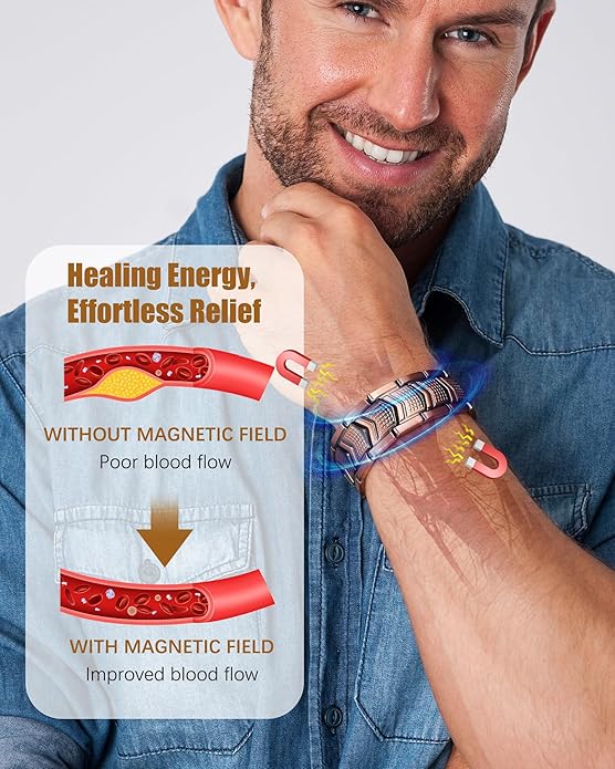 3X Strength Magnetic Copper Bracelet for Men - 99.9% Pure Copper Bracelet & Ring Set - Premium Fold-Over Clasp and Adjustable Length Sizing Tool & Jewelry Box