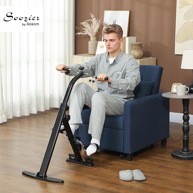 Soozier Pedal Exerciser, Foldable Hand Arm Knee and Leg Exercise Bike, Height-adjustable, with LCD Monitor and Foot Massage Rollers, for Seniors, Elderly, Rehabilitation, Recovery, Therapy