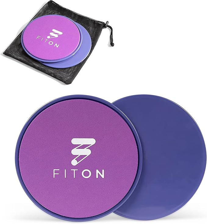 FitOn Core Sliders with Mesh Pouch – Dual-Sided Workout Sliders Disc for Foot Strength, Ab Exercise, Pilates Equipment, Glutes & Yoga – Home Fitness Workout Equipment for Carpet & Hard Floors – Purple