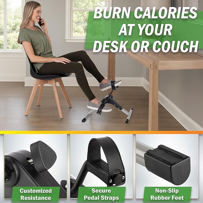 Under Desk Exercise Bike Pedal Exerciser – Mini Stationary Cycle with Adjustable Resistance, Calorie Tracker & Foldable Design – Compact Pedal Machine for Home, Office, or Physical Therapy by Wakeman