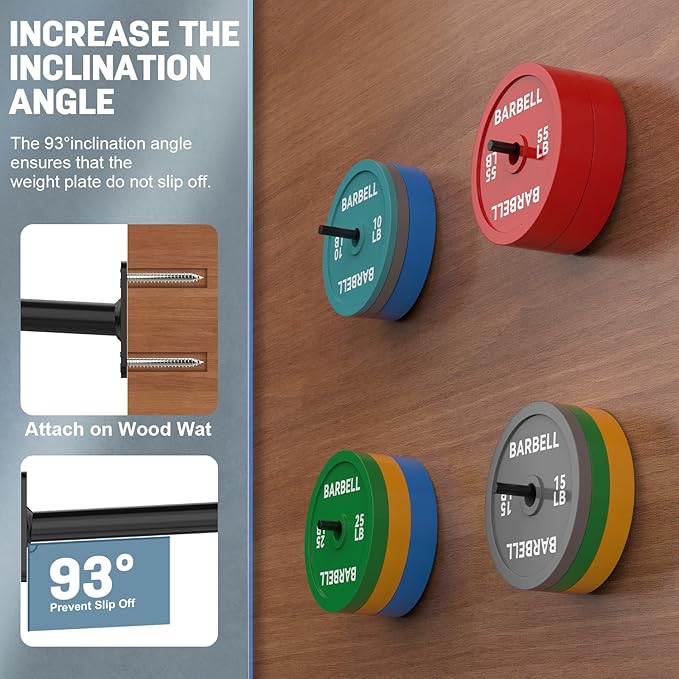 Wall Mount Weight Plate Holder for Olympic Plates, Heavy Duty Steel Weight Plate Wall Mount, Black High Capacity Weight Holders for Plates Home Gym Organizer