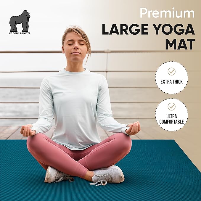 Gorilla Mats Large Yoga Mat – 6'x4', 7'x5' (8mm) Extra Thick & Wide Non-Slip Exercise Mat for Home Gym Flooring – Ultra Comfortable Workout Floor Mat for Barefoot Fitness, Anti Fatigue, Stretching