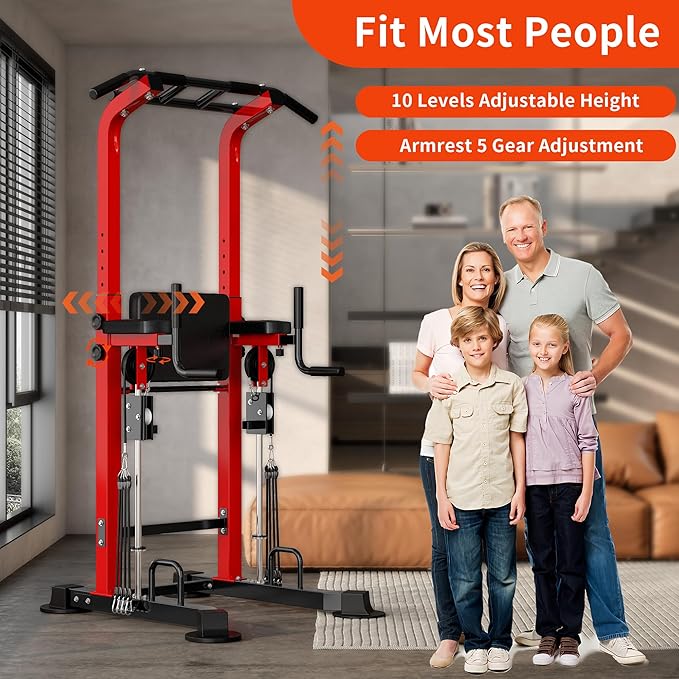 SogesHome Power Tower Pull Up Bar and Dip Station, Multi-Function Free Standing Pull Ups, Adjustable Height Dip Bar Strength Training Workout Equipment, Pull Up Stand Workout for Home Gym Exercise Equipment