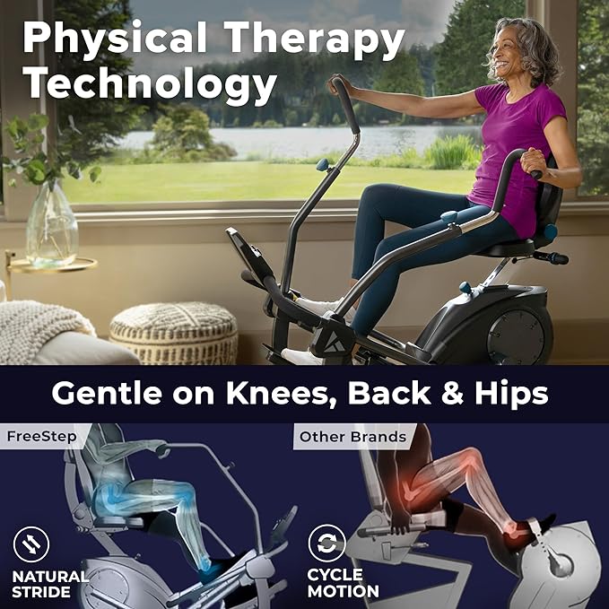 Teeter FreeStep Recumbent Cross Trainer Stepper, Zero-Impact Exercise Bike Alternative w/Patented Physical Therapy Stride, Up to 350lb, Free App w/Trainer Workouts (LT3+Mat Bundle)