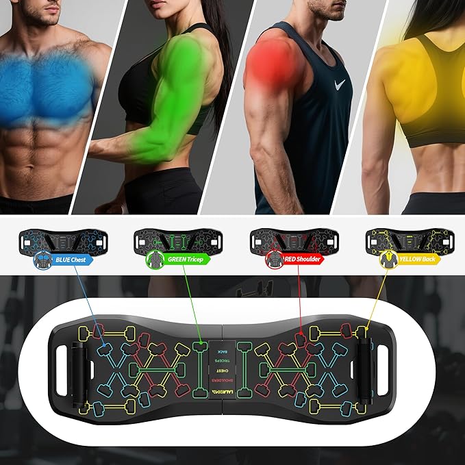 LALAHIGH Push Up Board,36 in 1 Home Gym Equipment with Ab Roller Wheel & Resistance Bands, Portable Foldable Workout Board for Full Body Strength Training Men Women,Gift for Boyfriend