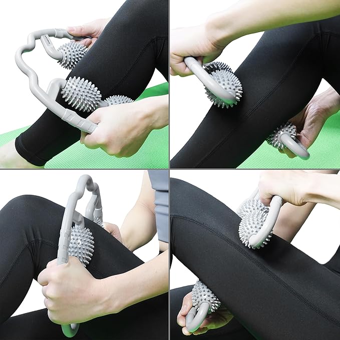 Cellulite Massage Tool Leg Roller. Lymphatic Drainage Massager Muscle Roller with Spiky Balls for Thigh Calf Arm Back Buttock. Fascia Blaster for Circulation Deep Tissue Pain Relief Recovery (Gray)
