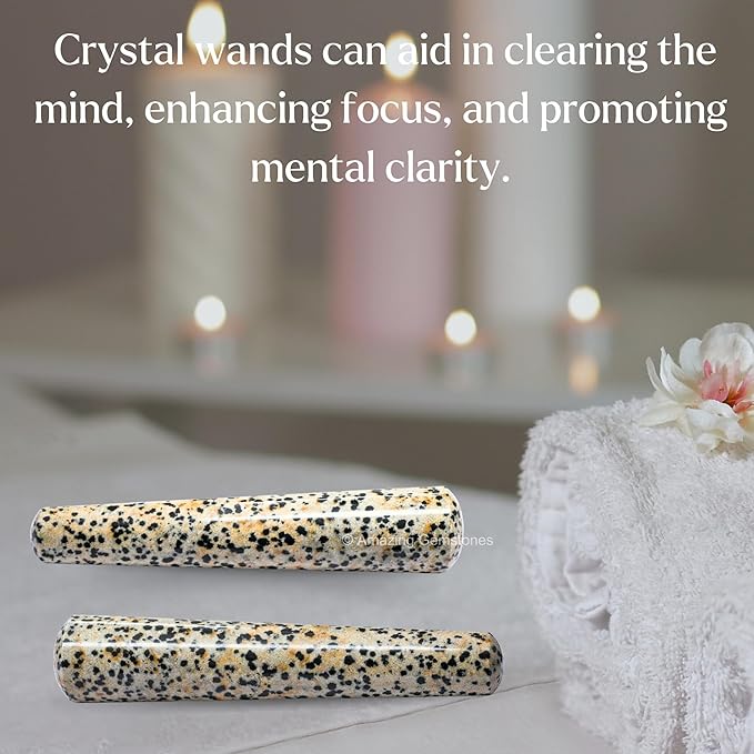 Amazing Gemstone Dalmatian Jasper Crystal Wand Massage Stick - Pelvic Wand Gua Sha for Adults - Crystals and Healing Stones Massage Wands for Adults Gifts (Smooth)