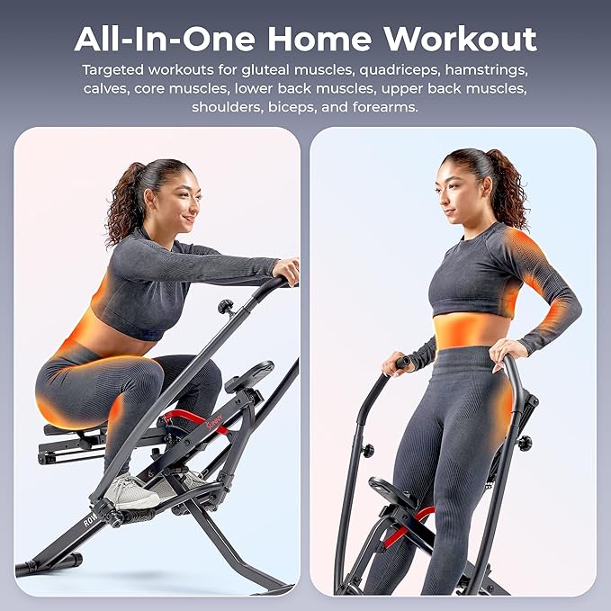 Sunny Health & Fitness Full-Motion Rowing Machine w/Adjustable Resistance, Low-Impact Full-Body Workout Rower w/Long Slide Rail, Space-Saving Design, Free SunnyFit App Connection