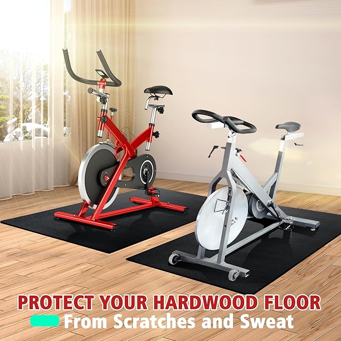 Bike Mat | 6mm Thickness, 36" x 72" Exercise Bike Mat/Treadmill Mat for Hardwood Floors or Carpet, Non-Slip Sweat-Proof Exercise Equipment Mat for Bike Trainer/Stationary Spin Bike