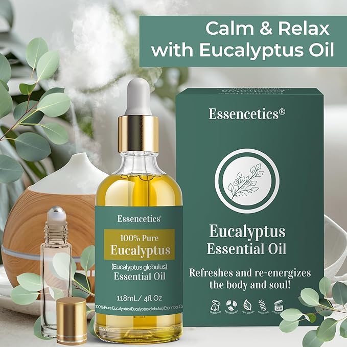 Eucalyptus Essential Oil for Diffuser 4oz - 100% Natural - Therapeutic Grade Organic Eucalyptus Oil for Skin, Humidifier, Hair, Sauna & Aromatherapy