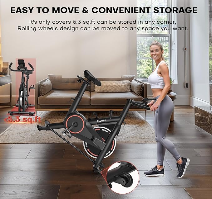 Exercise Bike, Magnetic Resistance Stationary Bikes for Home with App Compatible, Silent Indoor Cycling Bike with 350lbs Weight Capacity Comfortable Seat, Digital Monitor & Phone Mount