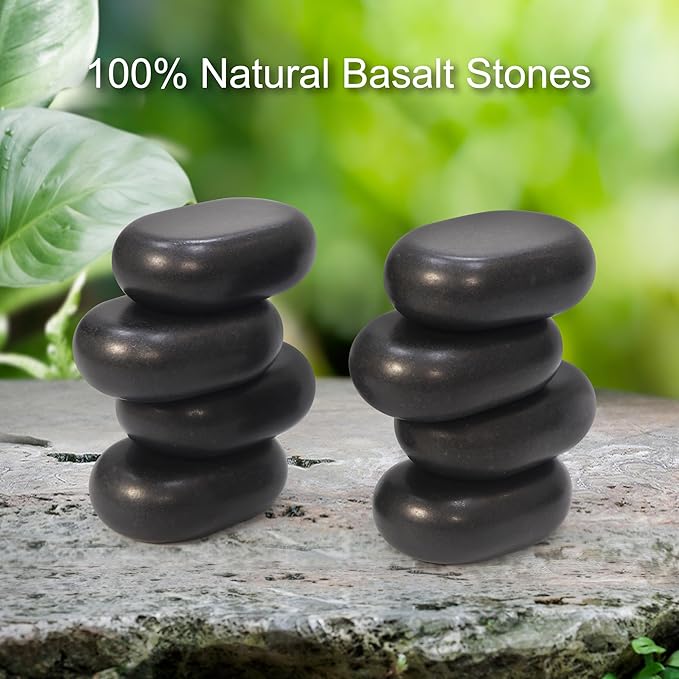 Master Massage Large Flat Ovular Basalt Hot Stone Set – 8-Piece Pack (3" x 2" x 1") for Professional Spa and Massage Therapy, Relaxation