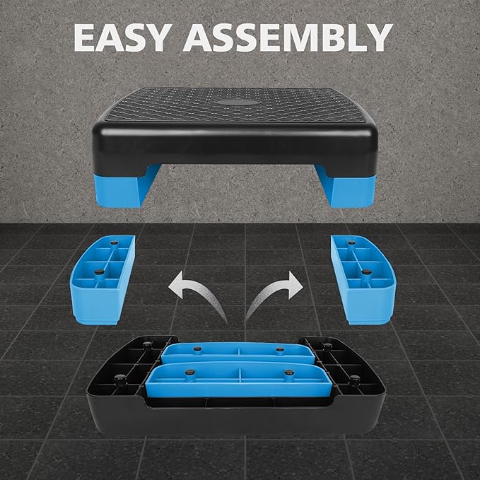 18'' Adjustable Aerobic Step Platform, Adjustable Fitness 4-6in Exercise Stepper Workout with 2 Risers, Aerobics Stepper Workout Stepper for Home Gym Cardio Strength & Training