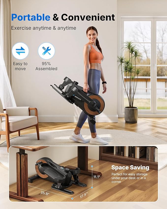 Sitting Under Desk Elliptical Machine, Leg Exerciser While Sitting for Seniors, Seated Pedal Exerciser, Quiet & Portable Pedal Exerciser with 8 Resistance Levels, Work from Home Fitness