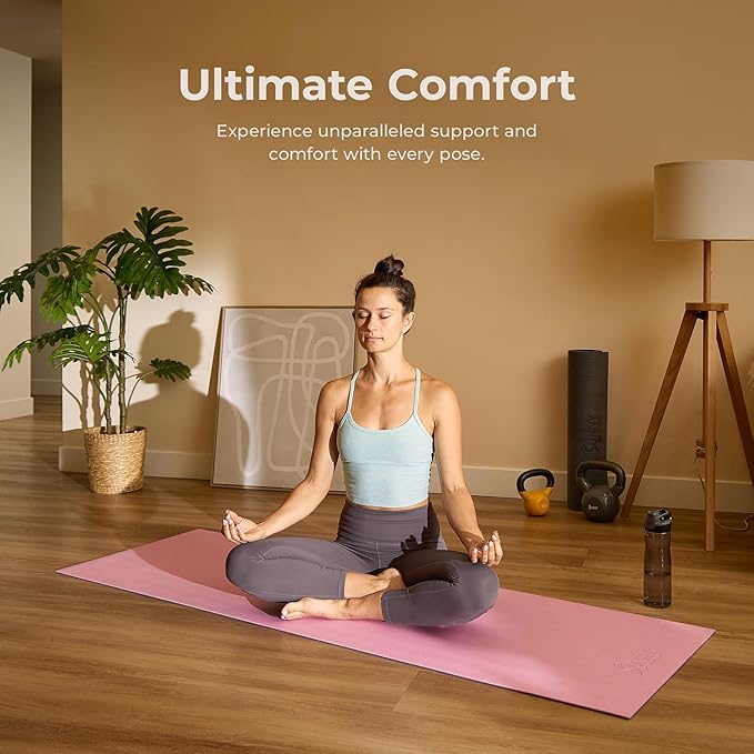 Sunny Health & Fitness Non-Slip Yoga Mat – Durable, Anti-Tear, Lightweight, Cushioned Support for Yoga, Pilates, Stretching Exercises, Meditation and Floor Workouts | Multiple Sizes & Colors