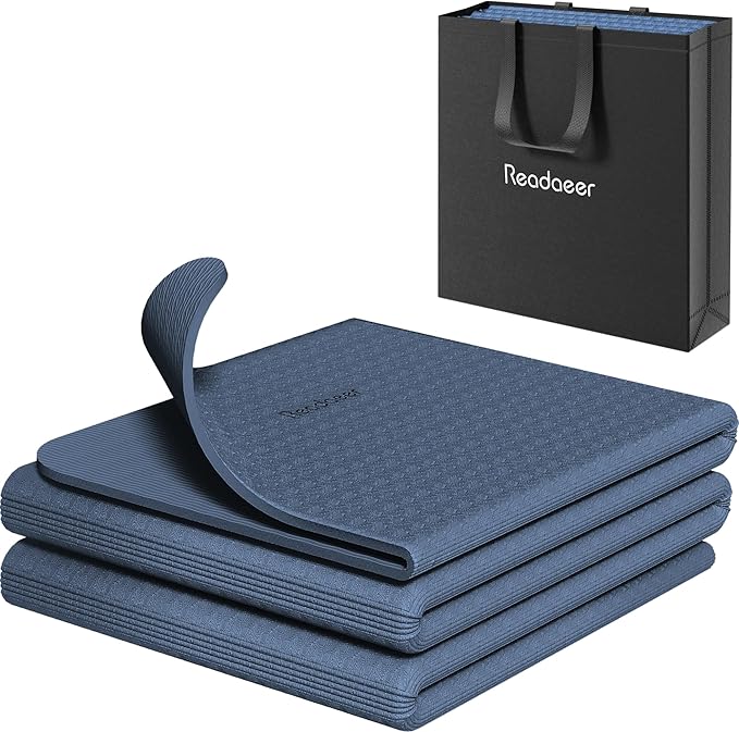 Readaeer Foldable Yoga Mat for Travel Folding Yoga Mat 6mm Thick with Carrying Bag, Non-Slip TPE Exercise Pilates Mat for 72" L x 24" W x 0.24 Inch