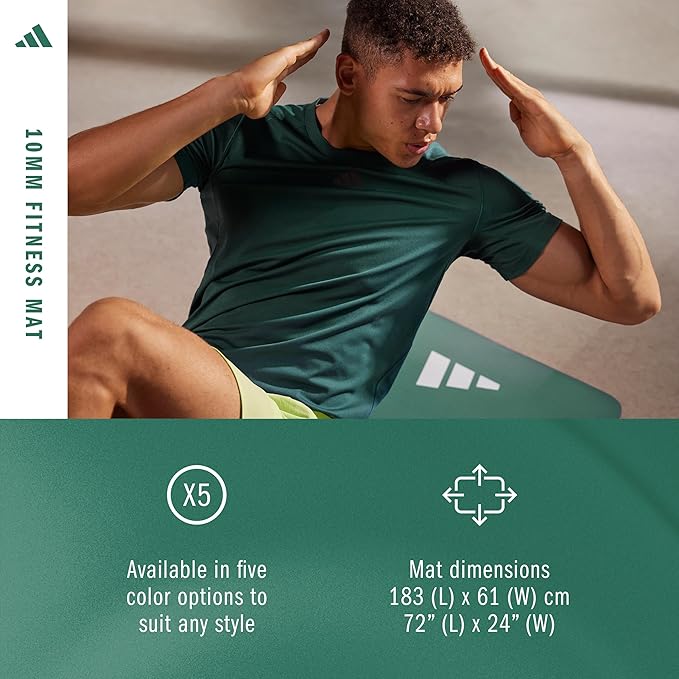 adidas Fitness Mat - Lightweight - Non Slip Yoga Mat, 7mm or 10mm