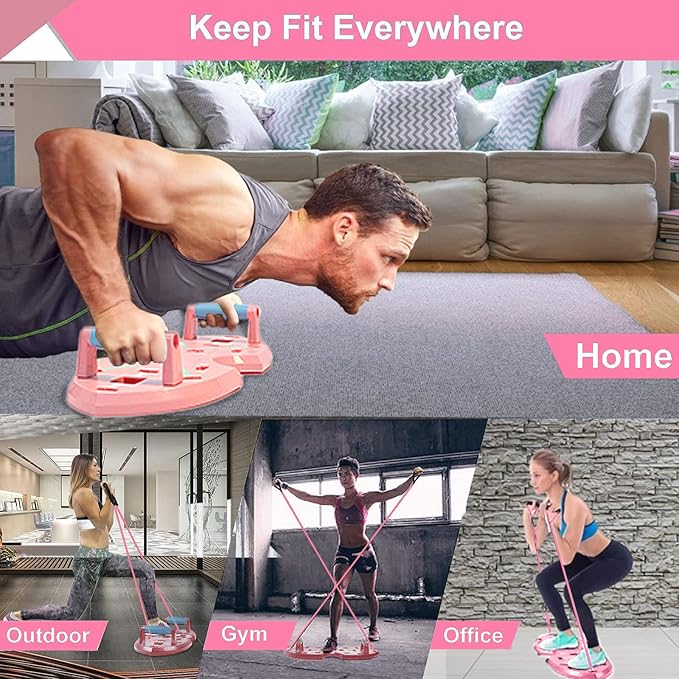 LALAHIGH Push Up Board,36 in 1 Home Gym Equipment with Ab Roller Wheel & Resistance Bands, Portable Foldable Workout Board for Full Body Strength Training Men Women,Gift for Boyfriend