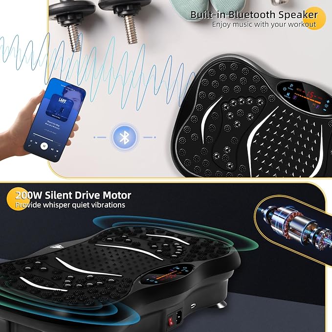 Himaly Vibration Plate Machine, Vibration Fitness Trainer with Bluetooth Speaker, 5 Program Modes, 2 Resistance Bands, Home Exercise Equipment for Fitness Body Toning