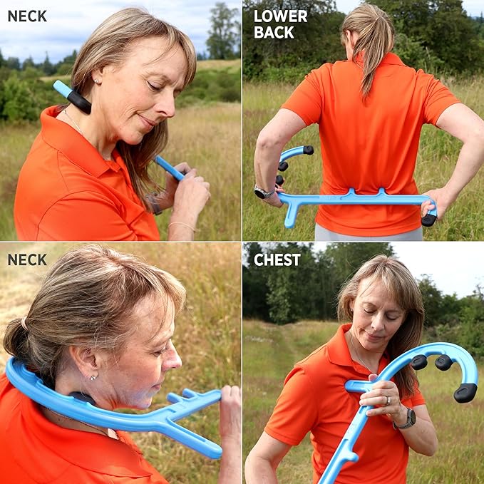 Tiger Tail Tiger Cane Back & Neck Massager – Trigger Point Deep Tissue Acupressure Therapy Cane Massage Hook with 7 Gription Knobs, 2-Piece Massage Tool for Muscle Knot & Shoulder Pain Relief, Orange