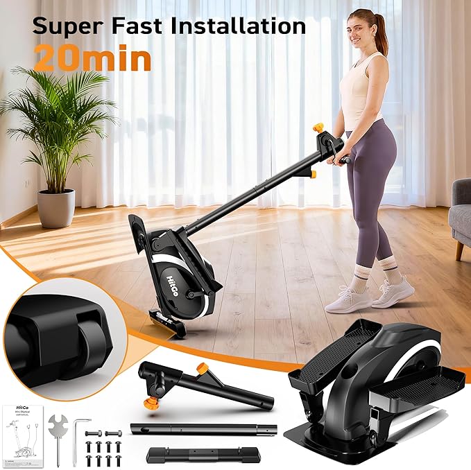 Mini Elliptical, 3-in-1 Elliptical Machine with Handlebars & Resistance Bands, Adjustable Magnetic Resistance & LCD Display, Portable Step Machine Peddler Exerciser for Senior Home Workout