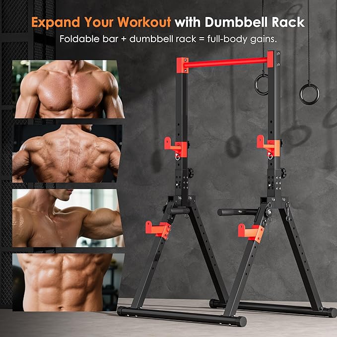 SogesPower Power Tower Pull Up Bar Station, Foldable Pull Up Dip Station Free Standing for Home Gym,Adjustable Pull Up Bar Stand Dip Bar Strength Training Workout Equipment,Triangular Design