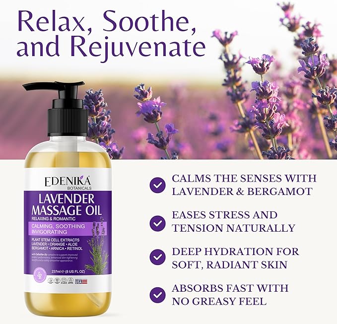 Lavender Massage Oil for Skin, Luxury Aromatherapy & Romantic Massage Oil for Date Night, Relaxing & Hydrating Skin, 8 fl oz