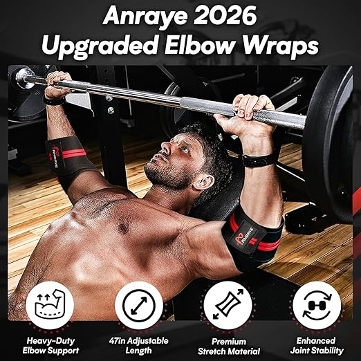 Elbow Wraps for Weightlifting - Adjustable Compression Straps & Elbow Brace for Joint Support (1 Pair), 47" Elbow Sleeves Weightlifting Men Women for Bench Press Powerlifting and Fitness Training