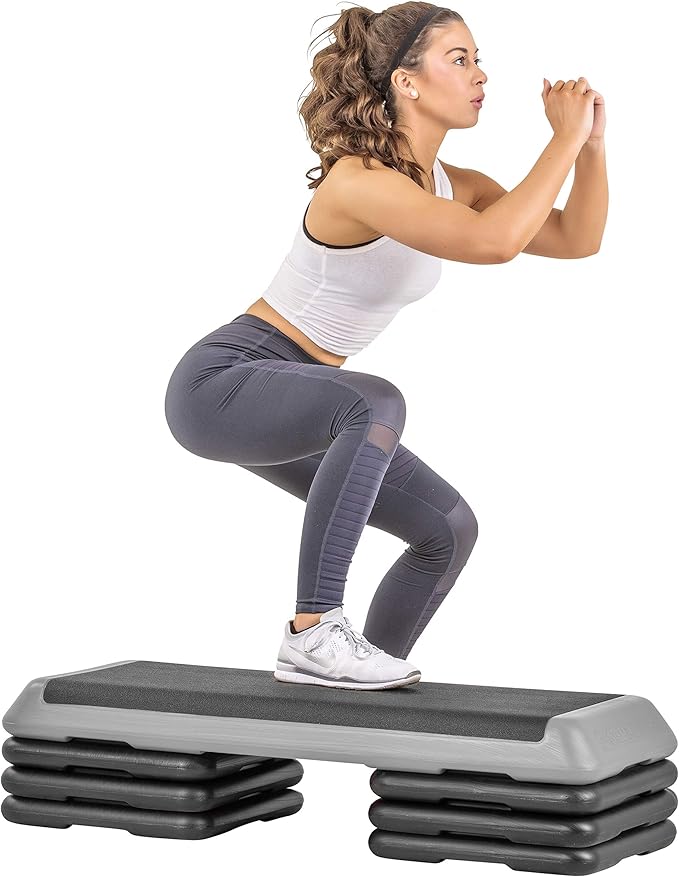 The Original STEP Exercise Step Platform, Health Club Size Stepper for Exercise at Home with 4 Stackable Risers for Height Adjustments