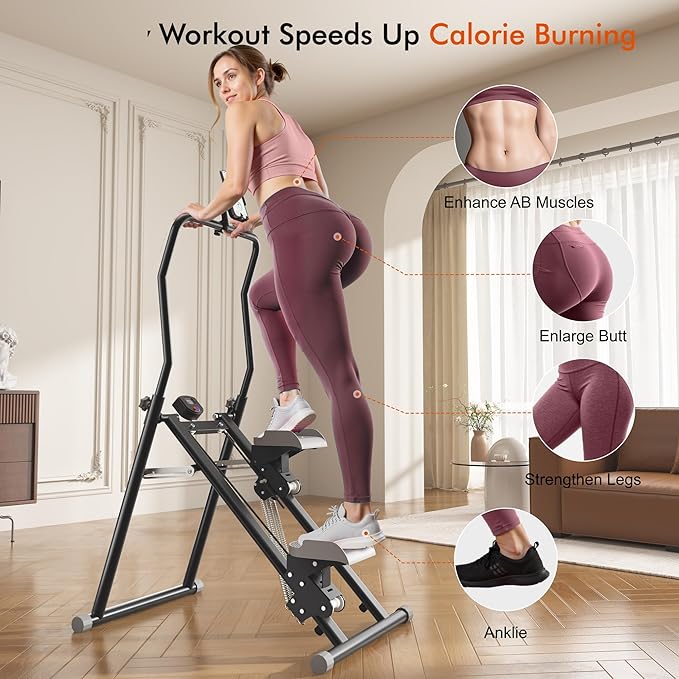 MOMODA Stair Stepper Resistance Adjustable Folding Vertical Climber Machine for Home Gym Full-Body Workout