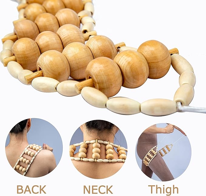 Hovom Wood Back Massage Roller Rope Tool,Lymphatic Drainage,Wood Therapy Massage Tools,maderoterapia Colombiana,Portable Handheld Rolling, Massage Strap for Back, Neck, Shoulders, Legs (Smooth)