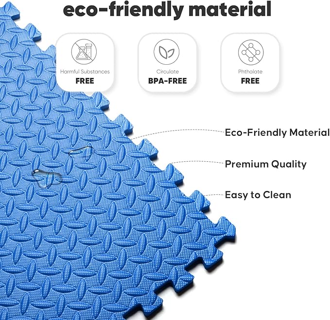 24 Pack Home Gym Mat, Puzzle Exercise Mat, EVA Interlocking Foam Floor Tiles for Home Workout Equipment and Kids' Play Areas - Blue, 24 in x 24 in x ½ in - 24 Tiles (Blue, 24 Pack 96 sq ft)