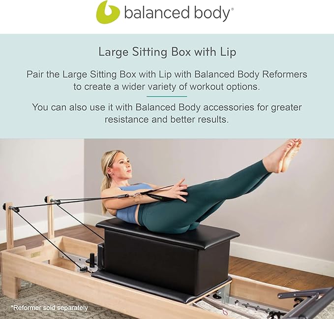 Balanced Body Large Sitting Box with Lip for Studio or Clinical Reformers, Pilates Reformer Box, Pilates Equipment for Home Workouts and Professional Pilates Studio Use