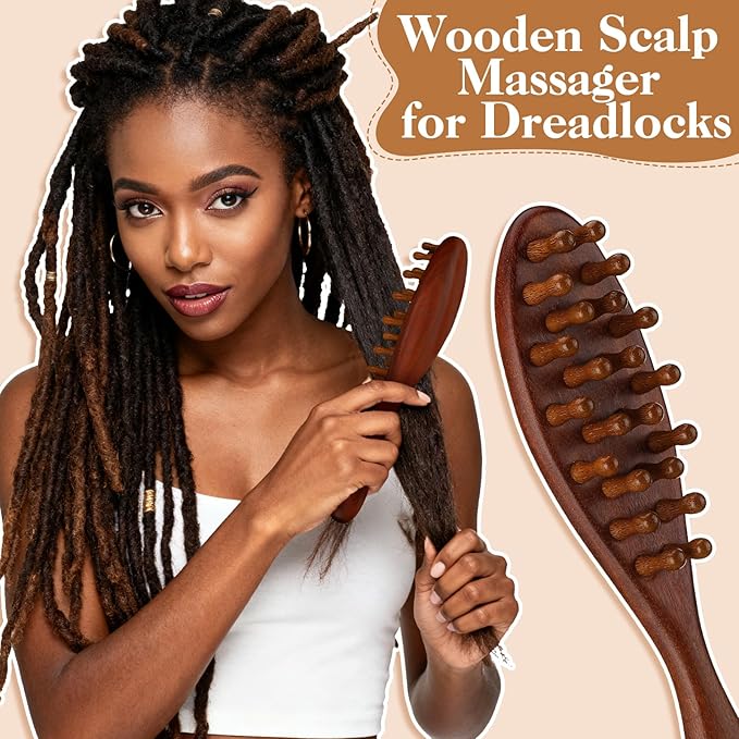 3 Pack Wooden Scalp Massager Tool Loc Combs,Long Handle Head Massage Scalp Loc Brush for Dreads,Multifunctional Hair Massager Tool for Men & Women