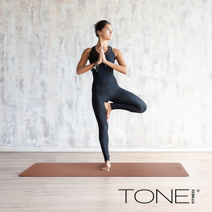 TONE Fitness Yoga Mat 1/4" Thick Non Slip Exercise & Pilates Mat for Home Workouts with Carrying Strap | Multiple Options