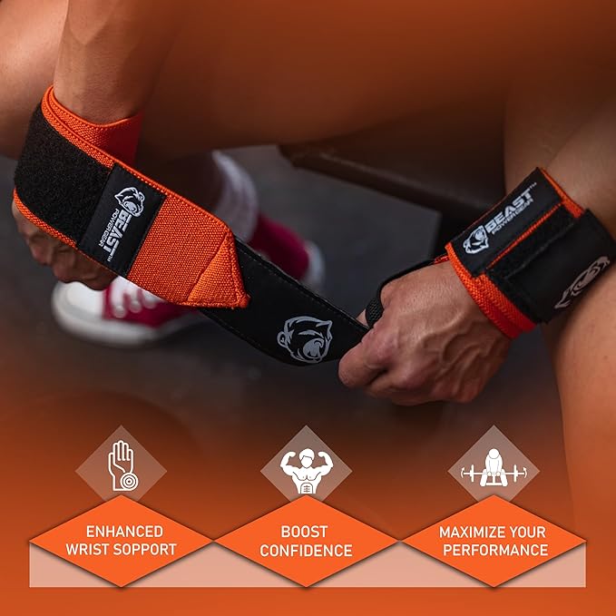 Beast Power Gear Wrist Wraps for Weightlifting 18” Premium Quality Wrist Support for Bodybuilding Heavy Duty Thumb Loop Powerlifting, Strength Training for Men and Women