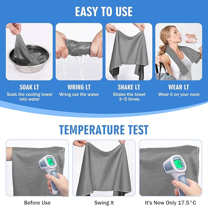 4 Pack Cooling Towels (40"x12"), Soft Breathable Cooling Towels for Neck and Face, Microfiber Workout Towels for Yoga, Golf, Running, Hiking & More Activities