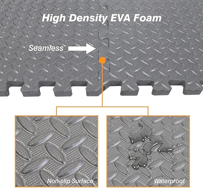 Mat Block APM002GY-2 Torin Interlocking Foam Tiles Puzzle Mats: EVA Gym Mat Flooring Exercise Equipment Mat for Home Gym Equipment, 24 SQ FT, 1/2 inch Thick, 6 Tiles, Grey