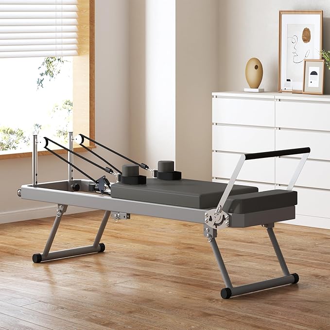 SogesHome Foldable Pilates Reformer Machine for Home Gym, Compact Fitness Reformer with Resistance Springs, Full Body Workout Equipment for Core Strength, Flexibility, Weight Loss, Stability
