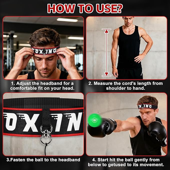 Headband Boxing Reflex Ball, 3 Levels Reaction Ball with 2 Adjustable Headbands, Boxing Training Equipment for Reaction, Punching Speed, Hand Eye Coordination
