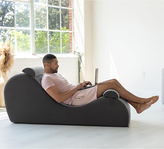 Avana Chakra Yoga Chaise - 2 Adjustable Headrests & Handles with Adjustable Straps, Micro-Velvet/Microloop, Grey & Grey