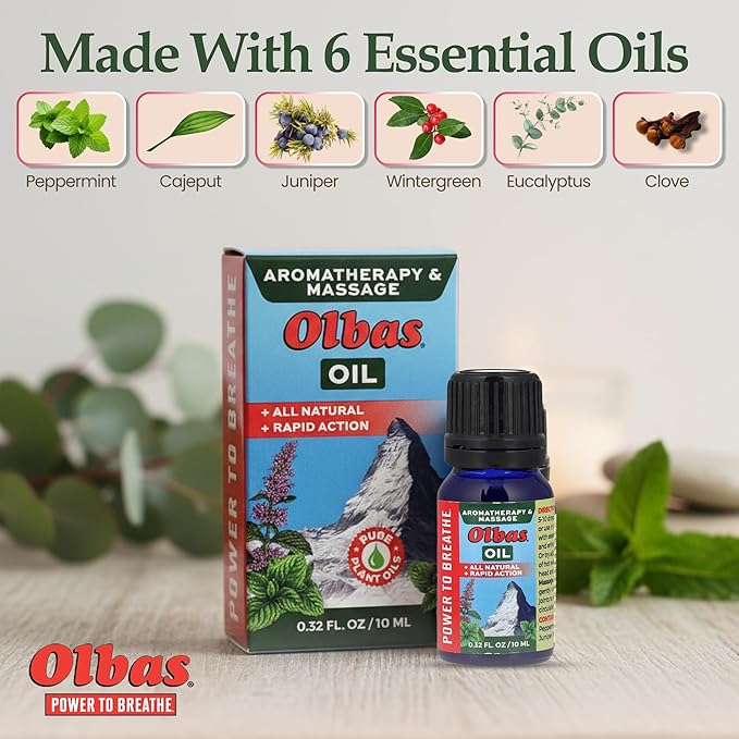Olbas Massage and Aromatherapy Oil, 0.32 Fl Oz,Body Massage Oil, Swiss Herbal Remedies with Pure Essential Massage Oils for Muscle Relaxing and Soothing Comfort for Pain Relief