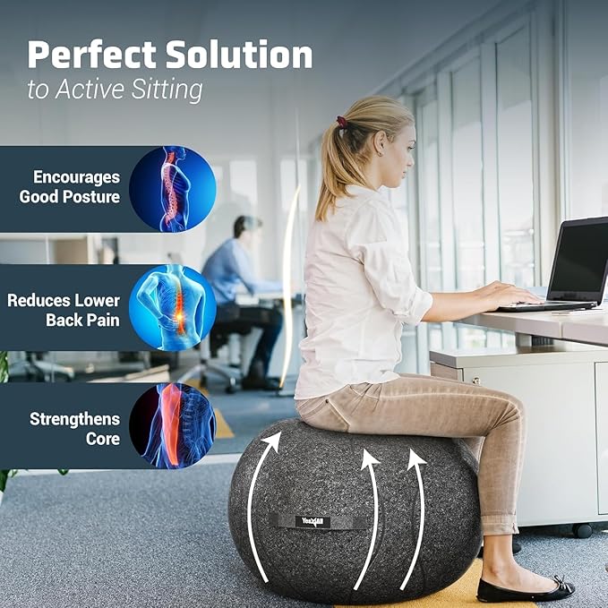 Yes4All Exercise Office, 400lbs Capacity Anti-Burst Yoga Weight Self-Standing Sitting Ball Chair with Hidden Seam Cover Convenient Handle & Pump Included, Standard, Dark Gray
