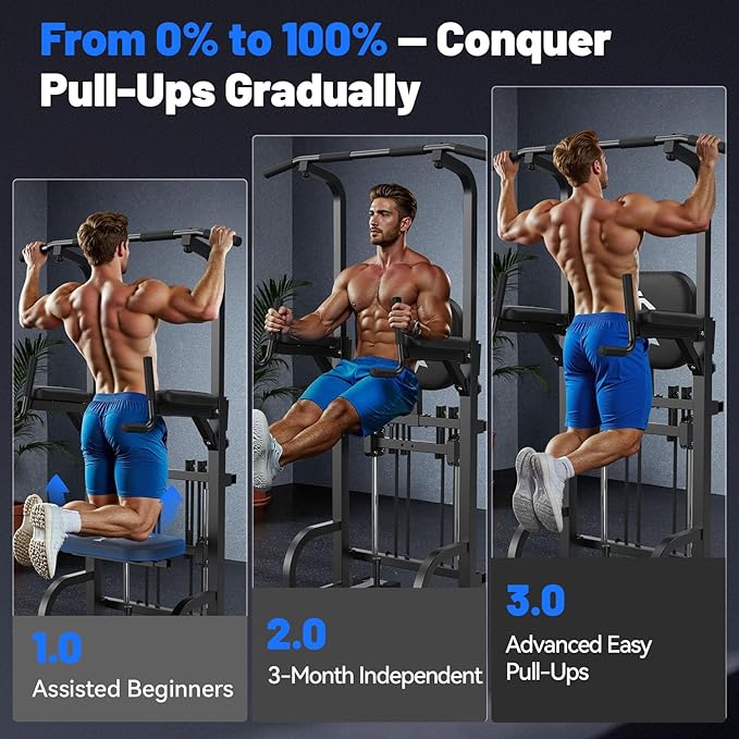 Sportsroyals Power Tower Pull Up Bar Station, 450LBS Stable Pull Up Dip Station for Home Gym Strength Training Equipment | FED Fitness